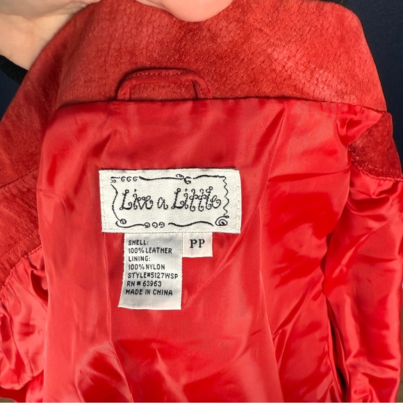Vintage 90s Live a Little Red Leather Suede Jacket, Size PP (XS) - Picture 9 of 10